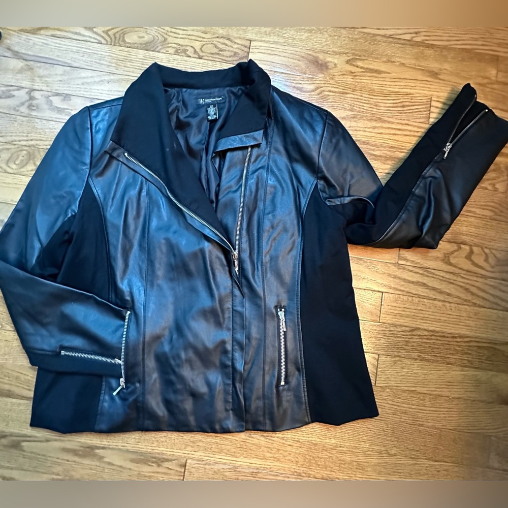 INC International Concepts Black PLeather Jacket Size 0X